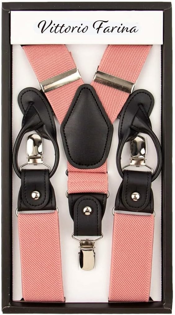 Convertible Suspenders with Interchangeable Clip & Button End Styles, Elastic Y-Back