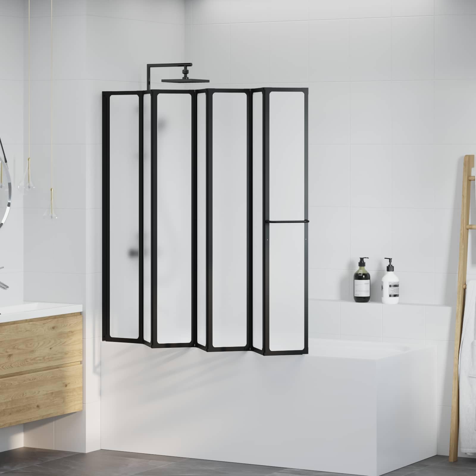 Mampara de ducha plegable de aluminio, 168 x 140 cm, antisalpicaduras para bañera, diseño que ahorra espacio