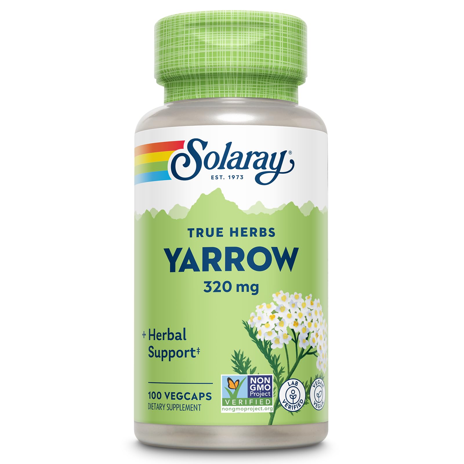 SOLARAY True Herbs Yarrow 320mg, Whole Aerial - Herbal Supplements for Wellness Support - Non-GMO, Vegan, Gluten Free, Lab Verified - 100 Servings, 100 VegCaps