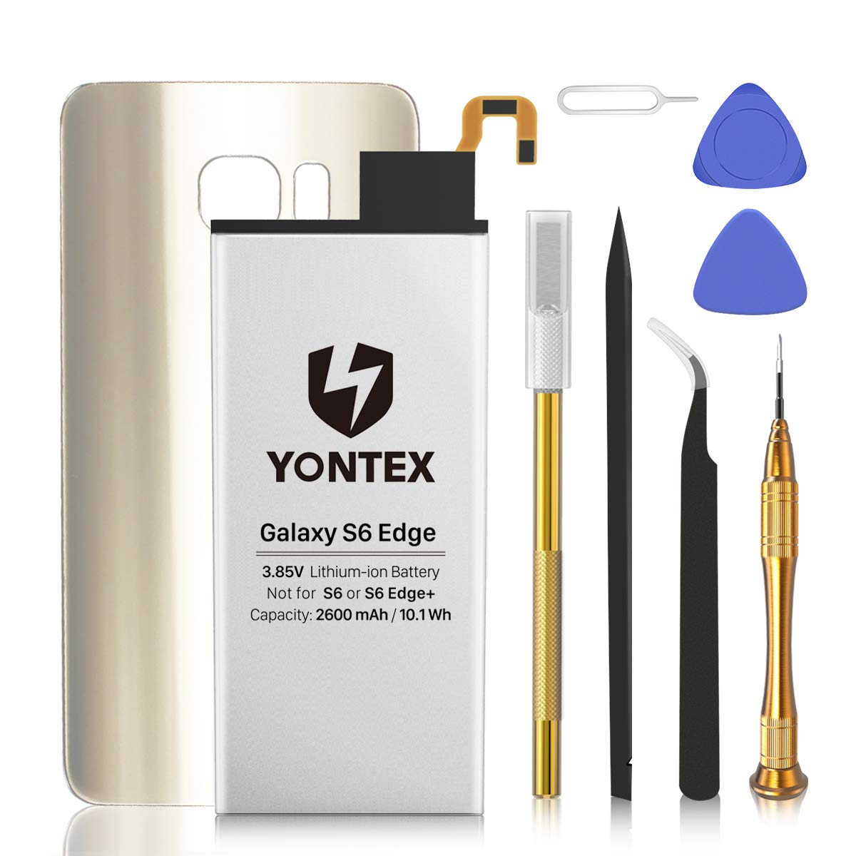 Battery compatible with Galaxy S6 Edge with Rear Glass Replacement Gold and Repair Tool Kit, 2600mAh 0 Cycle Battery for Samsung Galaxy S6 Edge(Gold)