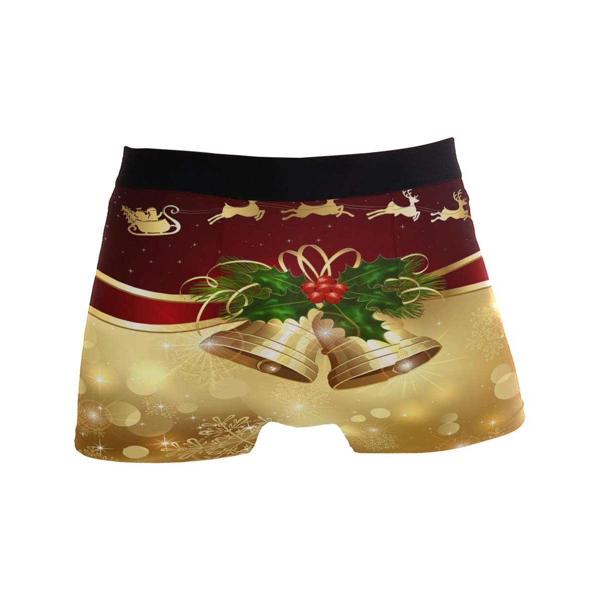 Use7 Christmas Bell Reindeer Santa Claus Men's Underwear Regular Leg Boxer Brief X-Large