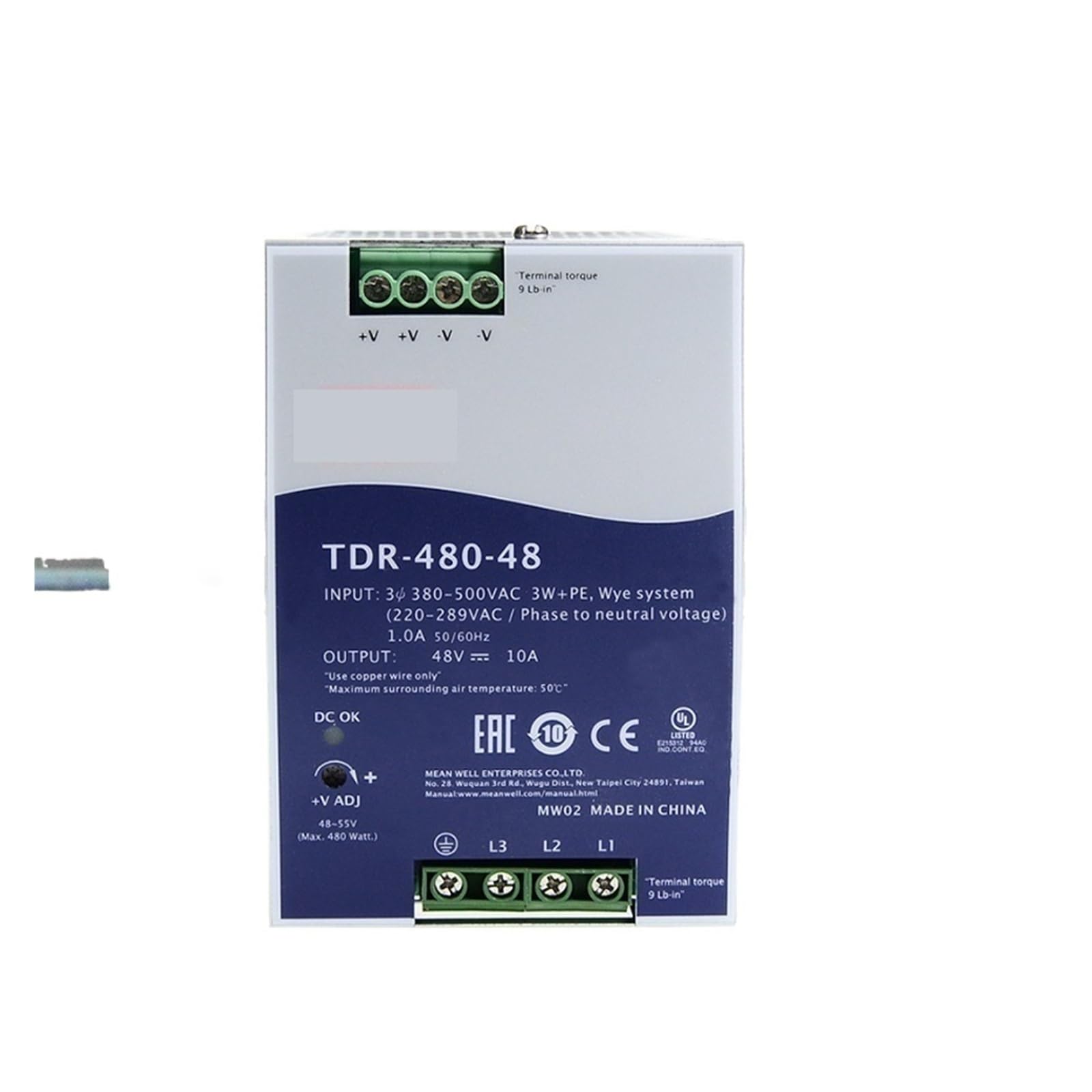GWRQXWCKA TDR-480 Switching Power Supply Three-Phase 380V to 24V/48V 480W TDR-480-24 TDR-480-48(TDR-480-24)