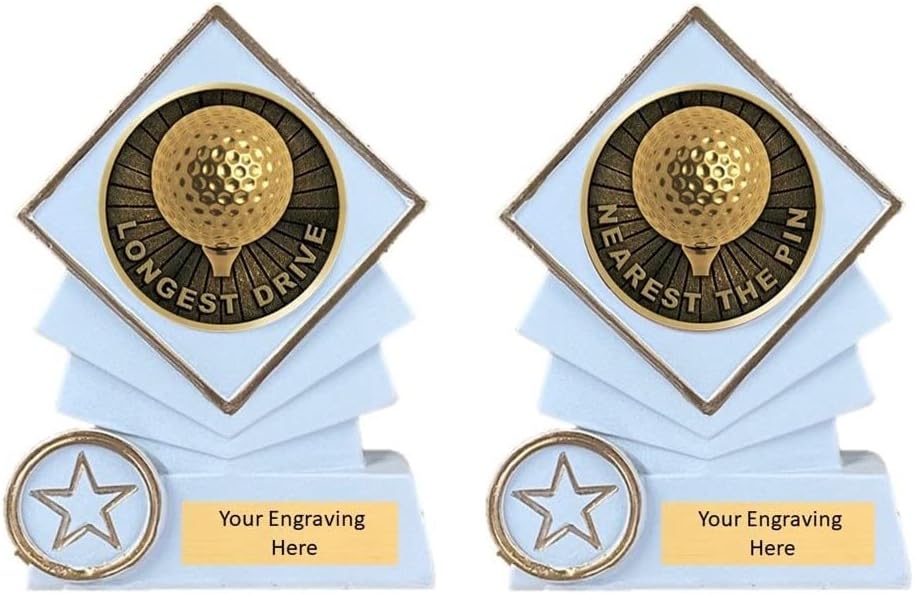 Longest Drive & Nearest The Pin Twin Pack Golf White Resin Trophy Award 120mm Free Engraving PGS309/PGS310-RS745