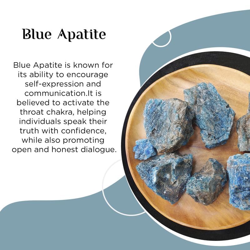Image of Blue Apatite Raw Stone 500g Natural Healing Crystal for Motivation, Mental Clarity & Communication | 3-4 Pcs of Decorative Stones for Home Decor, Living Room, Office & Vastu Showpiece