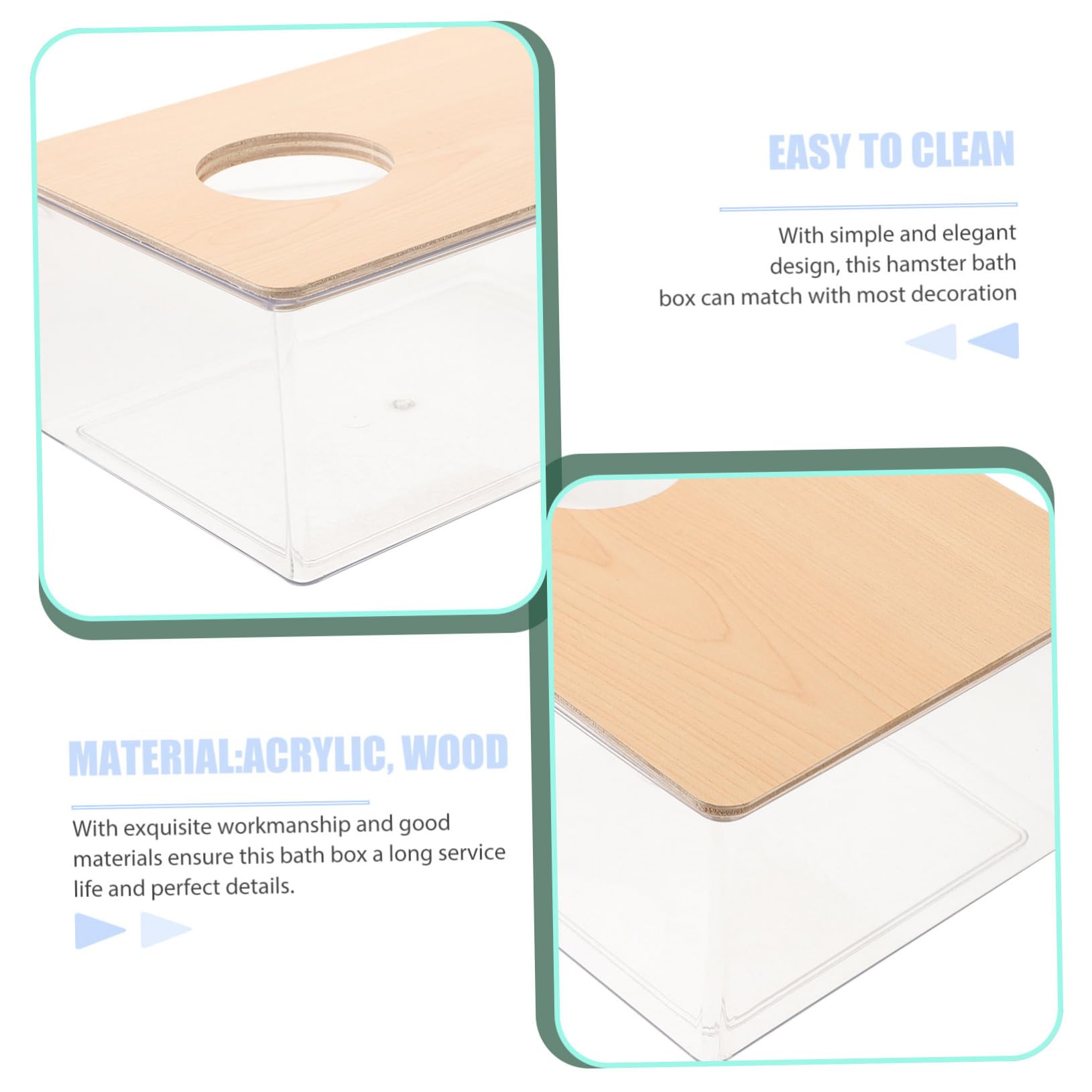 POPETPOP Transparente Hamster Sandbadebox Groß aus Acryl und Holz