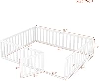 Vista 2 de Harper & Bright Designs Cama de suelo Queen con rieles, marco de cama de piso de madera con valla y puerta, para niños y niñas (blanco)