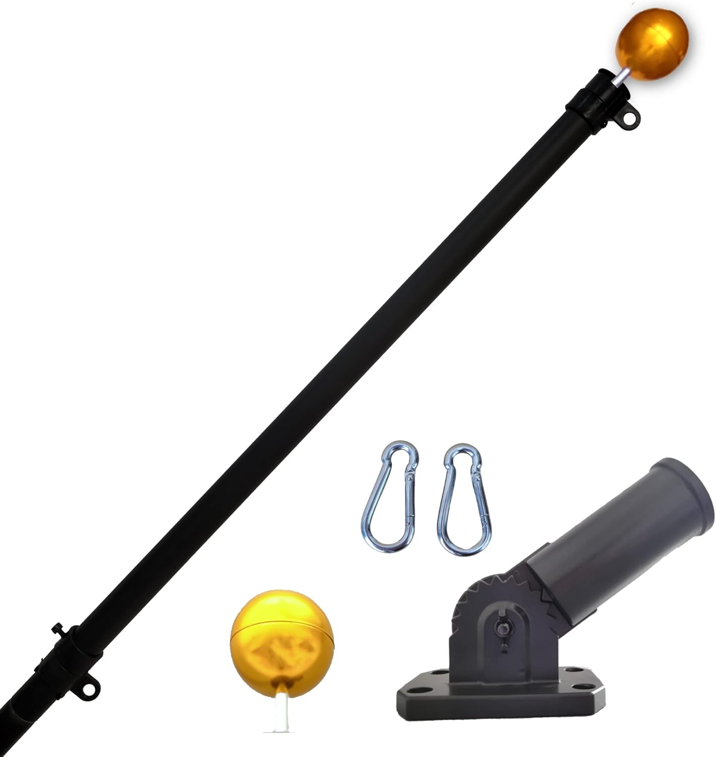 Service First - 6FT Flag Pole Black Orion Series Heavy Duty Wall Mounted Tangle Free Design - Swivel Rings - Stainless Steel Clips (Black)