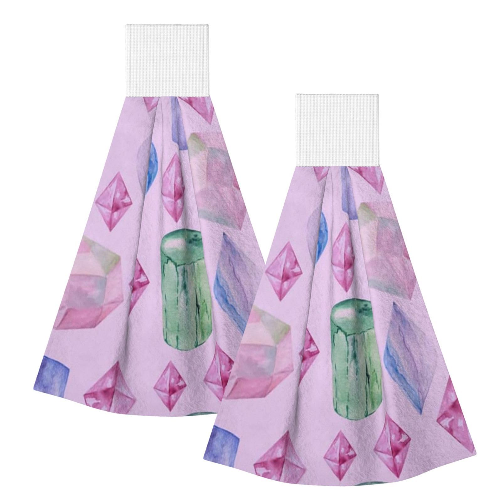 DOPKLNA Bright Crystals And Gems, 2 Pcs Hanging Coral Fiber Hand Towels for Bathroom, Absorbent Kitchen Towels