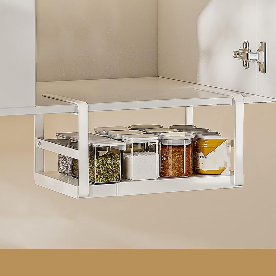 Under Shelf Storage Basket, Under Cupboard Storage, Metal Under Cabinet Shelf, Hanging Storage Baskets for Kitchen, Cupboards, Shelves, Cabinet, Bathroom, Office, White