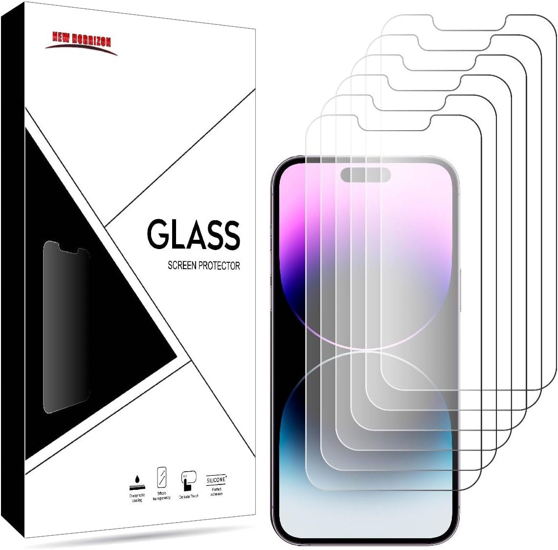New Horrizon [6-Pack Screen Protector for iPhone 14, iPhone 13 & iPhone 13 Pro (6.1-Inch), Tempered Glass Film, Anti-Scratch, Anti-Shatter, Lifetime Support (iPhone 14/13/ 13 Pro)