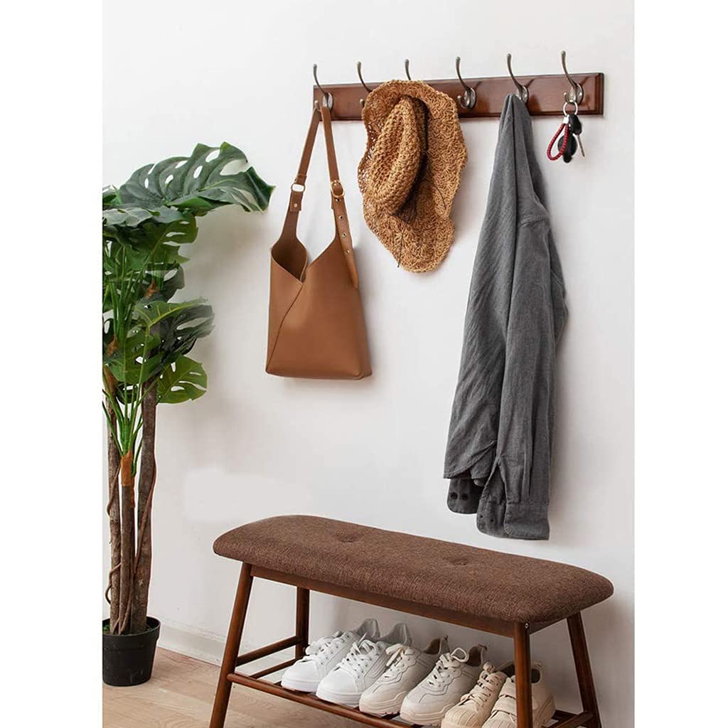 SAeWare Garderobenleiste aus Bambusholz, Wandmontage, Hut-Organizer, Kleiderbügel, Wand, rustikaler Vintage-Stil, mit Metallhaken zum Aufhängen, für Flur, Wohnzimmer, 4 Haken, 5 Haken