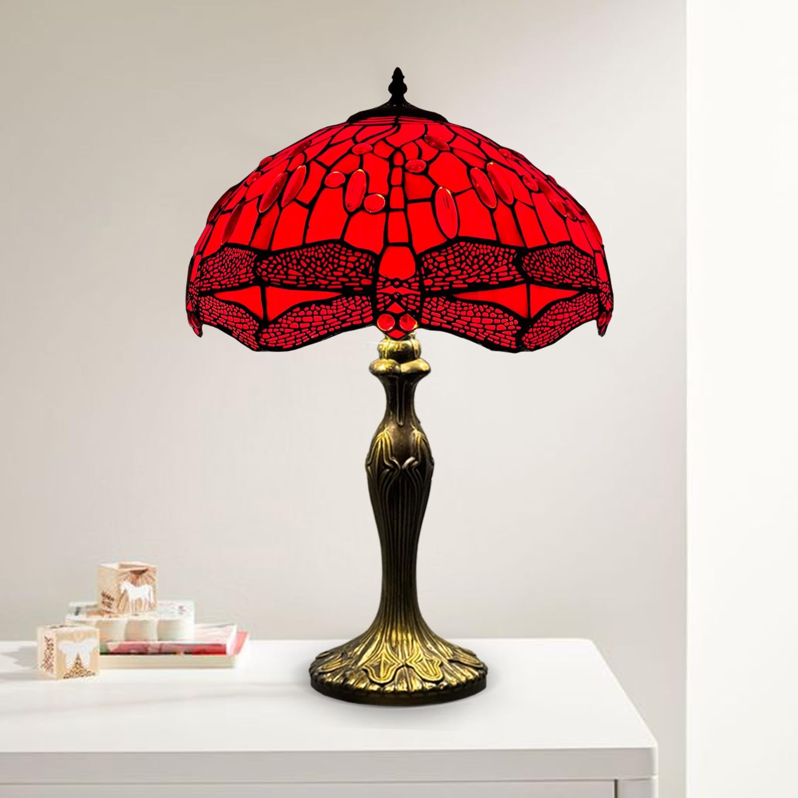 Auroh Tiffany Table Lamp 16 inch Handcrafted Lamp Shade Antique Dragonfly Design Table Lamps for Living Room Decor Home Decor Hallway Gallery