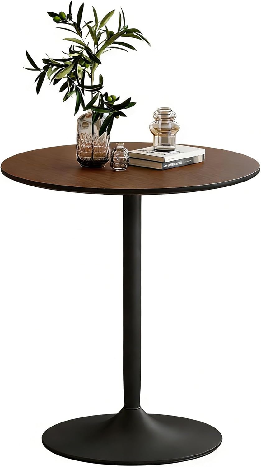 HOMCOM Table de salle à manger ronde de style moderne pour 2 à 4 personnes, table de cuisine avec plateau en placage de bois massif et pieds en acier, 70 cm, marron clair