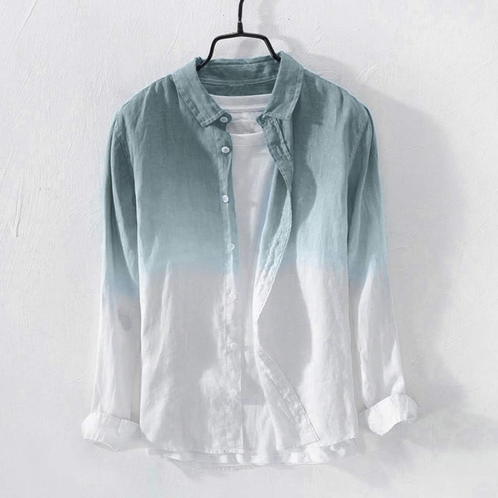 Ymosrh Men's Casual Shirts Gradient Color Button Down Long Sleeve Regular Fit Casual Beach Vacation Shirts, M-3XL