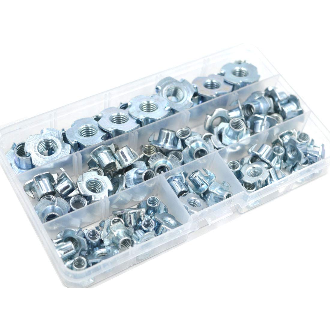 T Nuts 1/4"-20 5/16"-18 3/8"-16, SpzcdZa 75Pcs T Nut Zinc Plated Steel T-Nuts 4 Pronged Tee Blind Nuts Assortment Kit for Wood, Rock Climbing Holds, Cabinetry, Furniture etc.