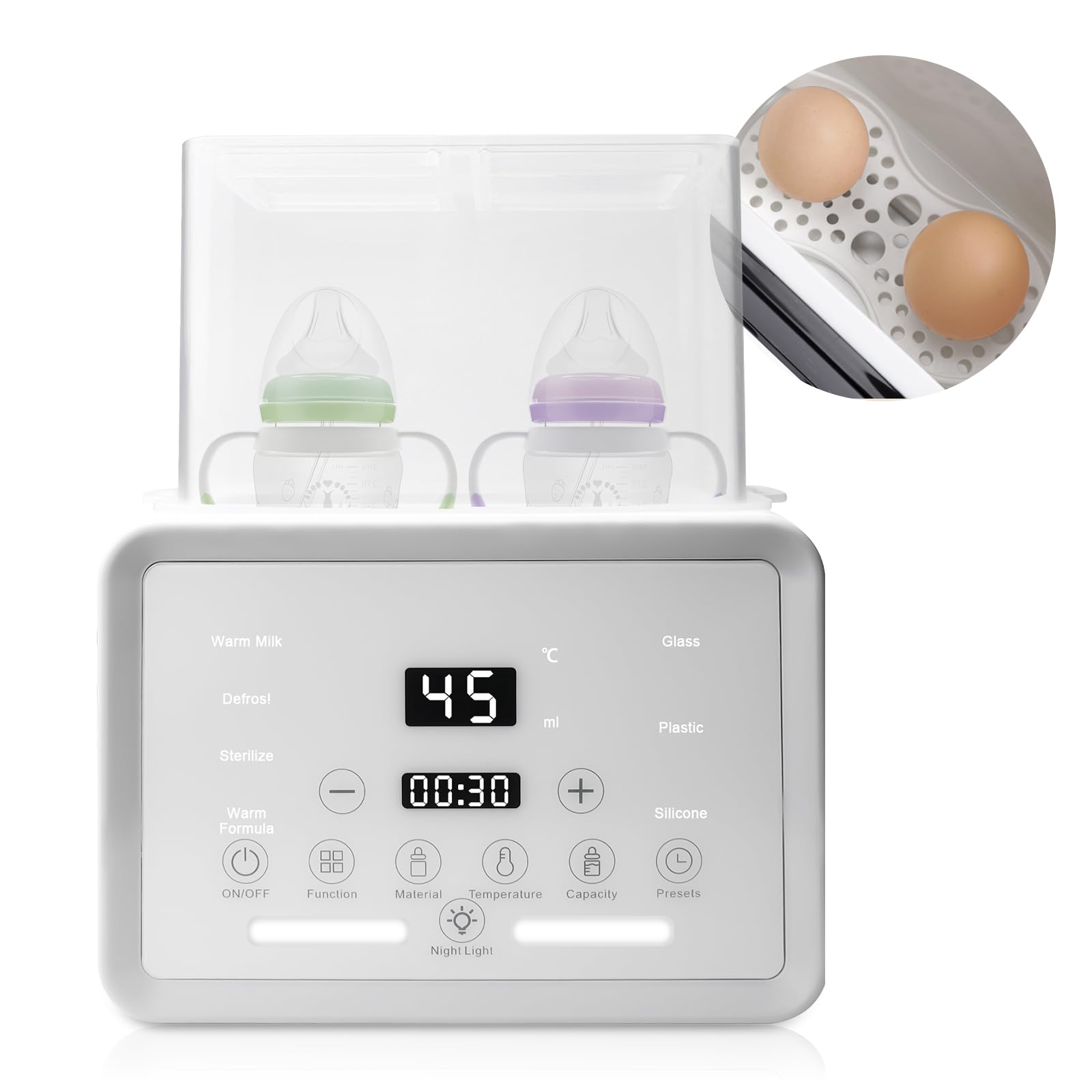 Flaschenwärmer, 8-in-1 Multifunktionaler Flaschenwärmer baby, Multifunktionaler, Babykostwärmer mit LCD-Display, 2 Flaschen gleichzeitig, Bottle Warmer Milchwärmer für Reise- und Heimgebrauch