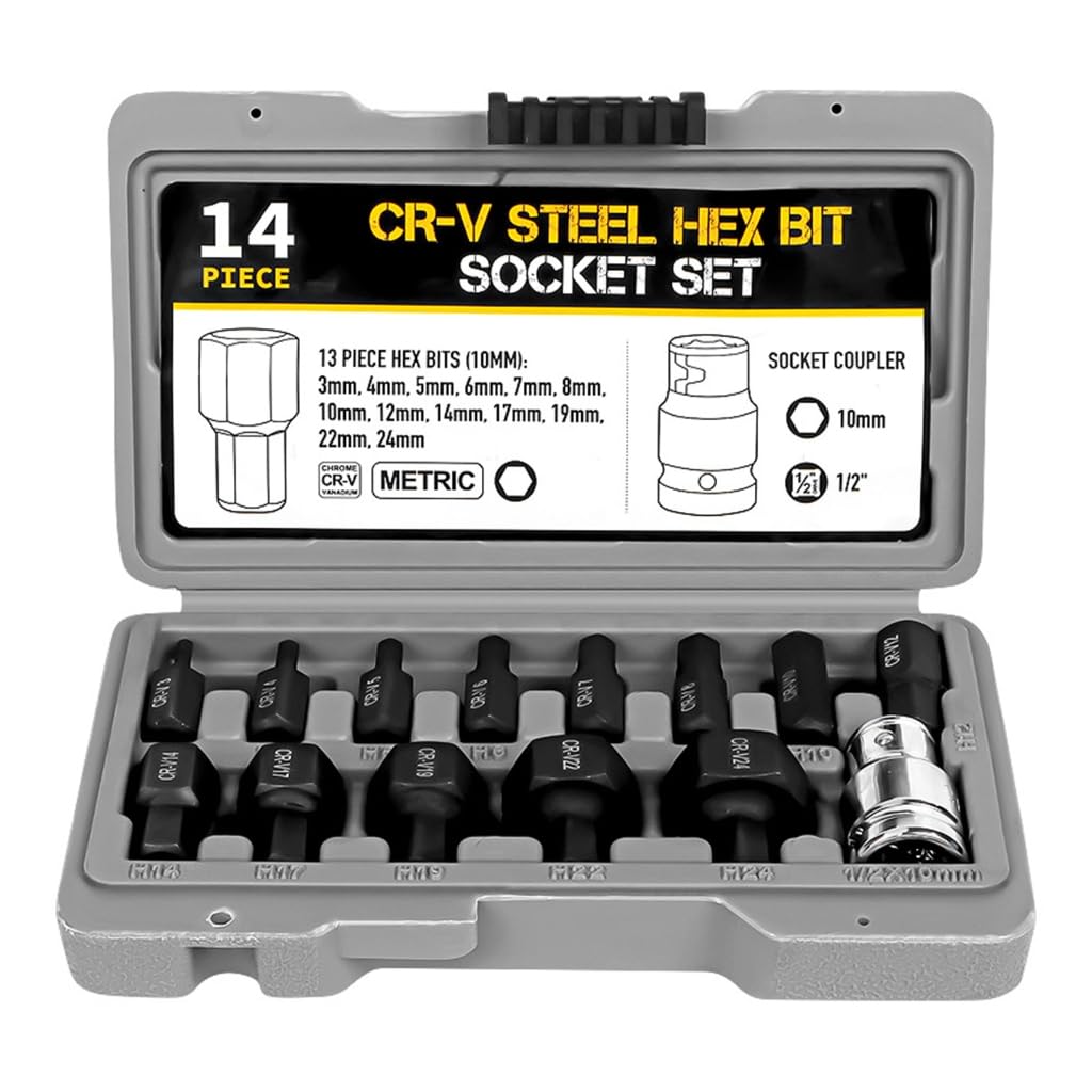 CAZSTYK 14Pcs Impact Hex Bit Socket Set 1/2