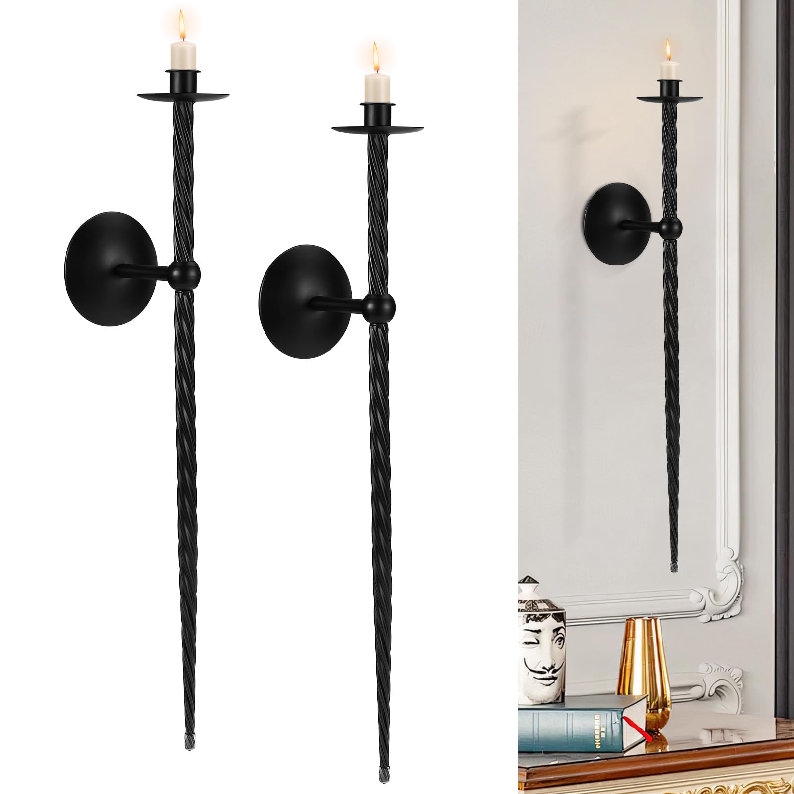 Set di due candelabri da parete, grandi portacandele da parete intrecciati, portacandele da parete in metallo, decorazione per sala da pranzo, soggiorno, ufficio, bagno