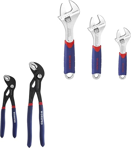 WORKPRO Juego de llaves ajustables de 3 piezas, juego de alicates para juntas de ranura de 2 piezas