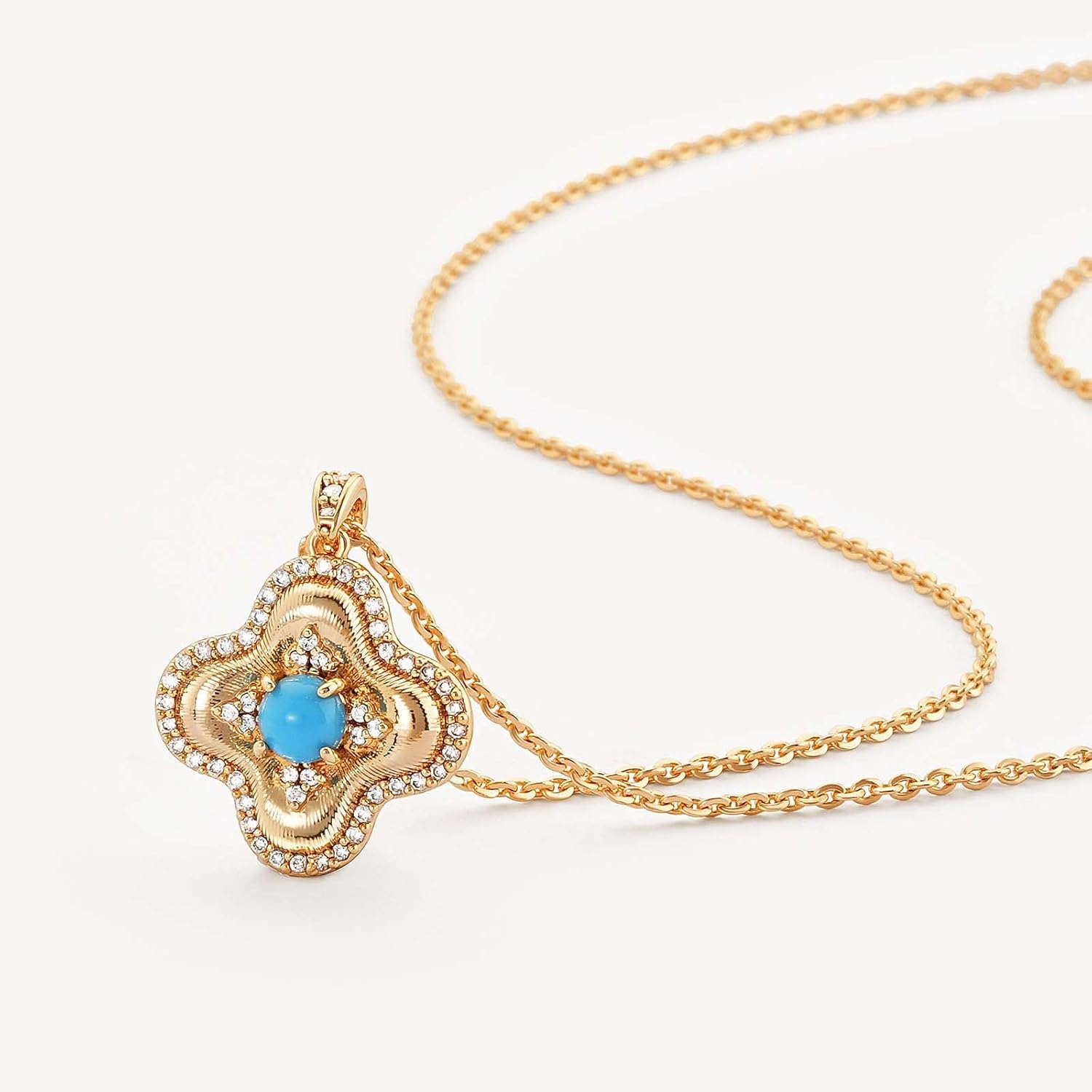 MEVECCO Gold Clover Pendant Necklace for Women Turquoise Necklace 18K Gold Plated Four Leaf Necklace Jewelry Gift - Image 2