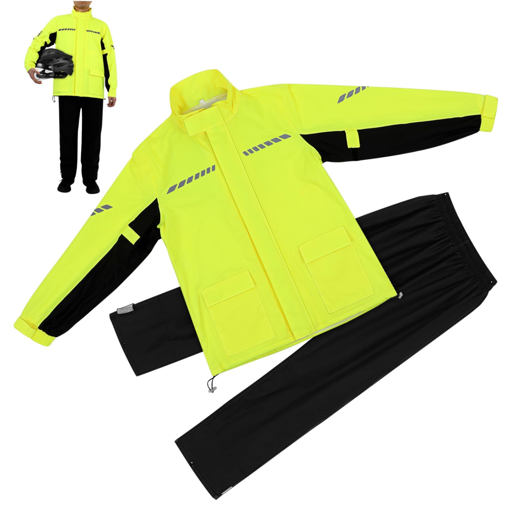 OUNONA Tenue Pluie Homme Imperméable Cyclisme avec Pantalon et Veste Réfléchissants Coupe-Vent Protection Fortes Pluies et Sécurité Nocturne