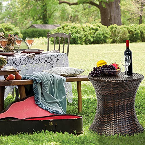Sundale Outdoor WICKERTABLEPARENT Small Side Table Patio Rattan End Table 20 Inch Hourglass Wicker Accent Tables Steel Frame Lightweight Brown Mesa Auxiliar Pequeña Mesa Auxiliar De Ratán Marrón thumb #5
