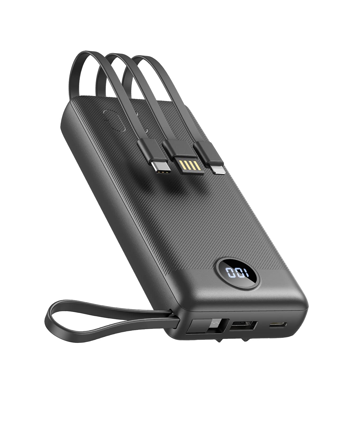 Power Bank 20000mAh Powerbank USB C con Cavi Integrati Caricatore Portatile con 5 Uscite e 2 Ingressi Batteria Esterna Compatibile con iPhone, iPad, Samsung, Huawei, Xiaomi (Nero)