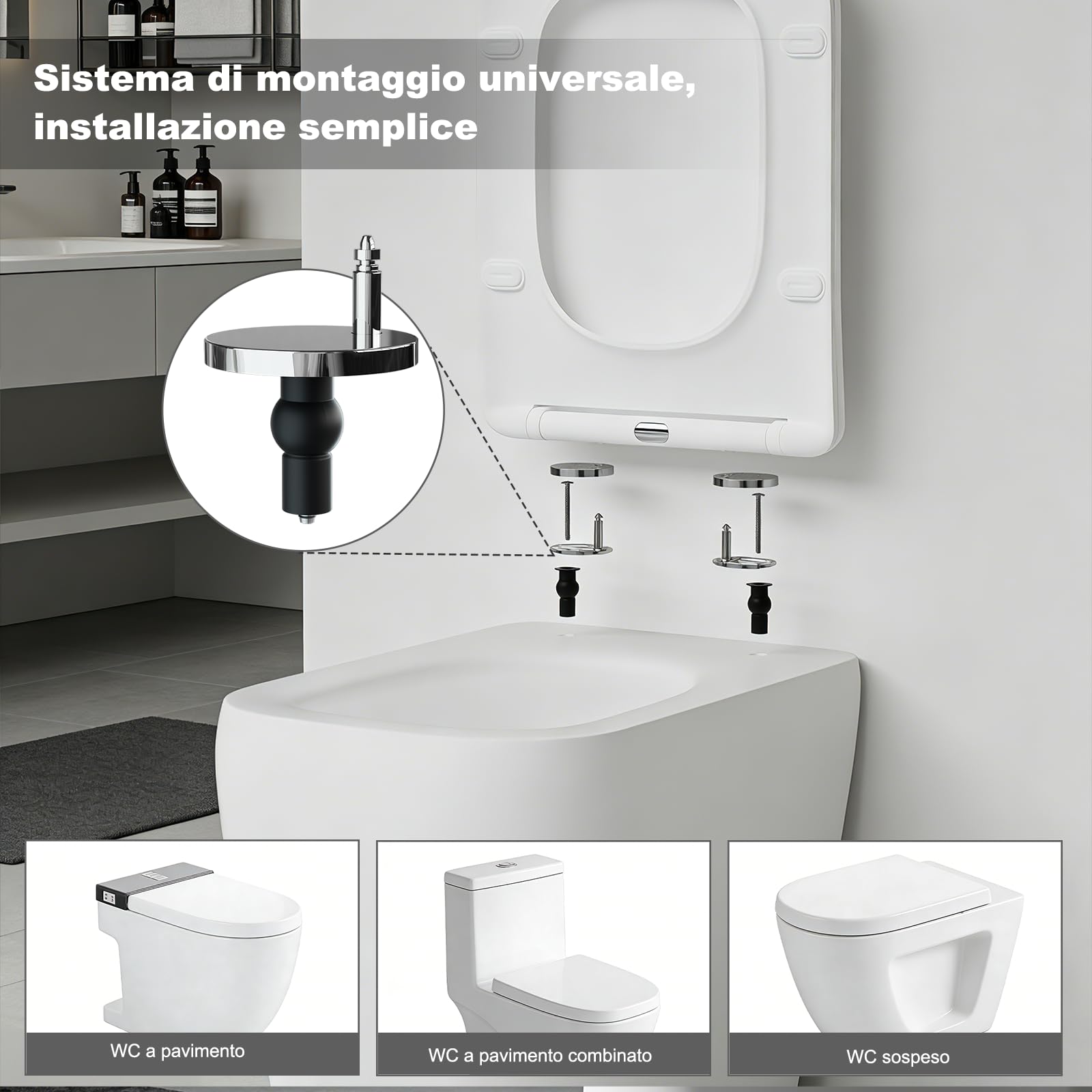 SURFOU Tavoletta WC con Chiusura Ammortizzata, Duroplast di Alta Qualità, Forma a Quadrato, Sgancio Rapido per Facile Pulizia, Supporta fino a 200 kg, con Gancetti in Gomma per Fissaggio Stabile