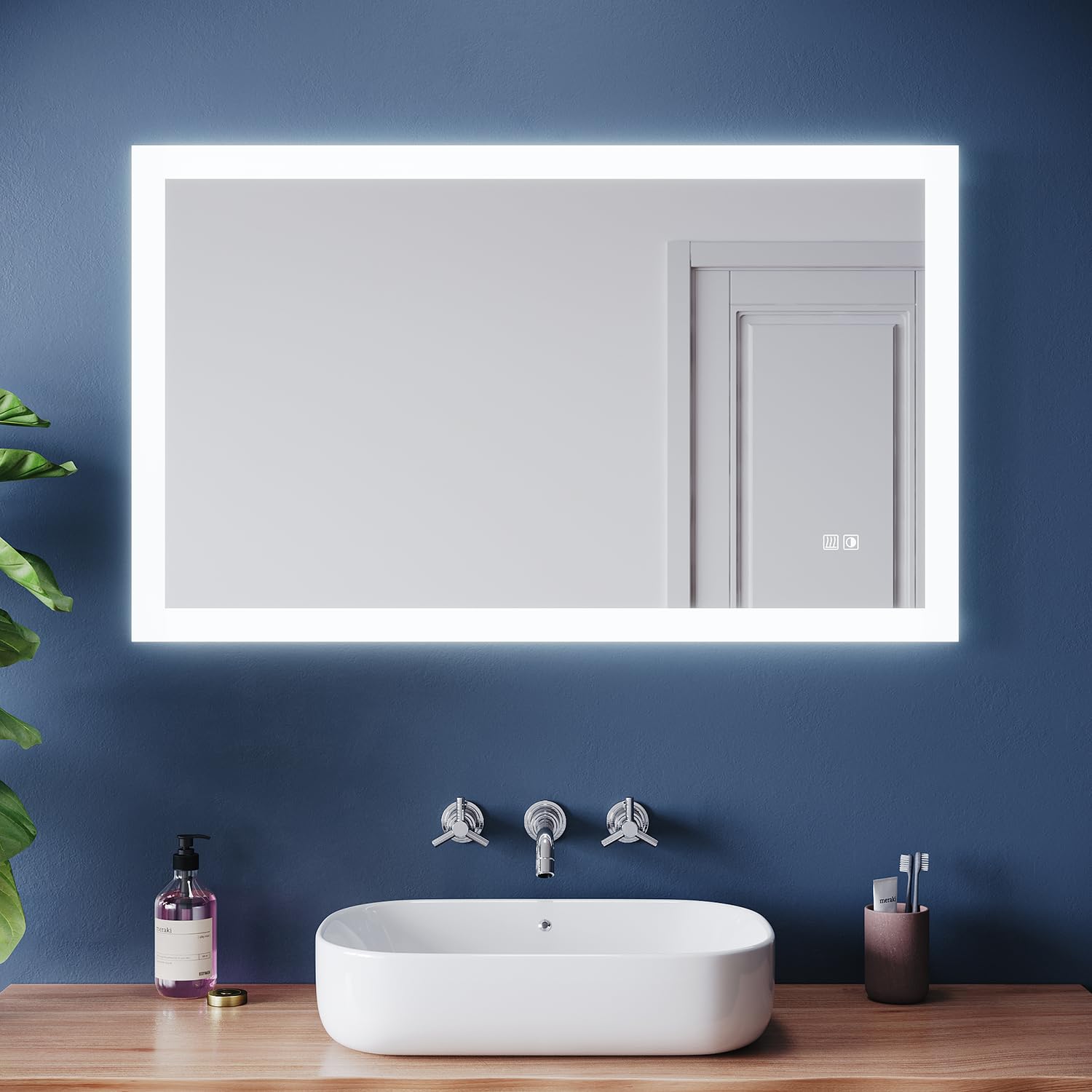ELEGANT 1000 x 600 mm Illuminated LED Bathroom Mirror with 3-color Dimmable + Demister + Touch Sensor Horizontal/Vertical