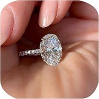 ZDIFDIC 3CT Oval Cut CZ Solitaire Engagement Ring 925 Sterling Silver Promise Wedding Band for Women Sizes 6-10