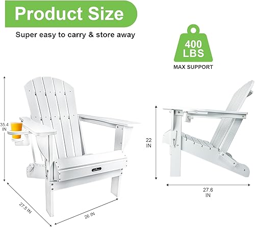 Miniatura 3 de Silla Adirondack plegable, silla plegable para todo tipo de clima, silla de patio con portavasos, silla Adirondack de polietileno de alta densidad