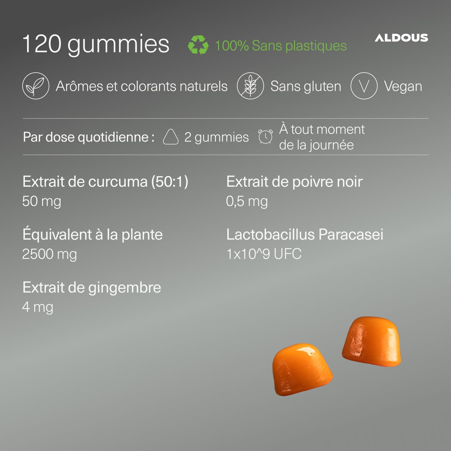 Curcuma avec Gingembre et Poivre Noir + PROBIOTIQUES - 2500mg - 120 gommes - Goût Naturel de Mangue Épicée - Antioxydant, Anti-Inflammatoire - Curcumine, Curcuma Gingembre Poivre Noir