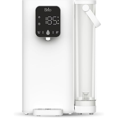 Brio SIMPL Countertop Water Dispenser, 3 Stage Water Filter & Adjustable Instant Hot Water | Easy Access Refillable 2.5L Tank | Tall 8.5" Dispense Height, LED Touch Controls, White