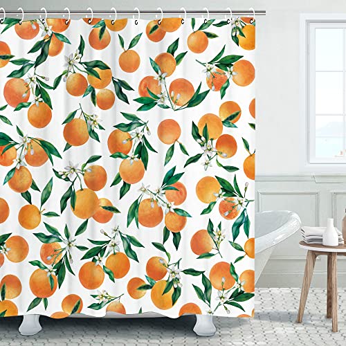 LIVILAN Orange Shower Curtain for Bathroom Fruit Shower Curtain Citrus Shower Curtain with Hooks Urban Outfitters Simple Pattern Orange Bathroom Decor, 72" W x 72" H