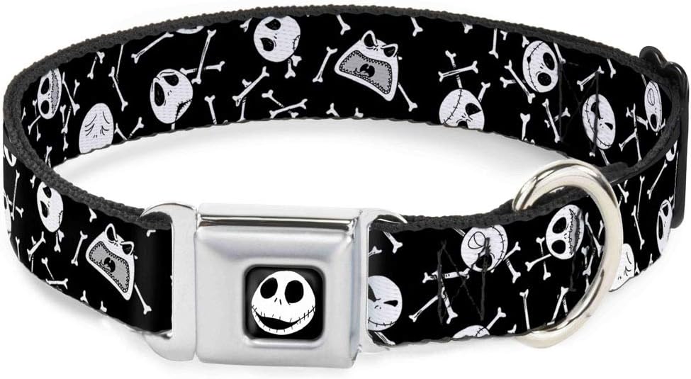 Dog Collar Seatbelt Buckle Jack Expressions Bones Scattered Black White 16 to 23 Inches 1.5 Inch Wide