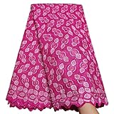 Bestway Fashion African Lace Fabric 5 Yards Borer Embroidery with Rhinestones Fushia Pink Swiss Voile Nigerian Wedding Party Sewing Material