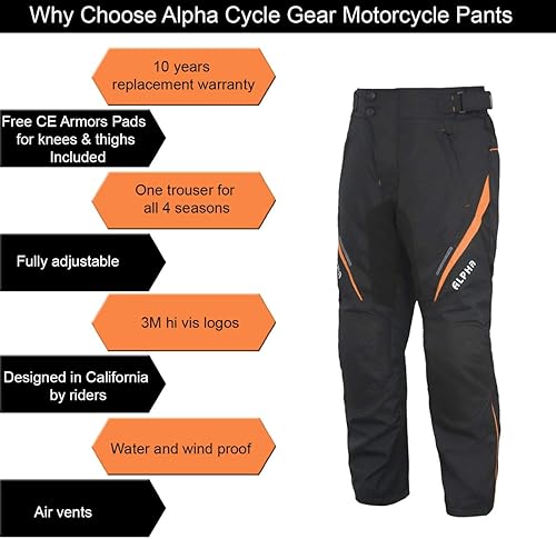 Miniatura 3 de Pantalones de motociclista para hombre, todas las estaciones, cubre pantalón con blindaje impermeable y certificación CE, Enduro (naranja, cintura