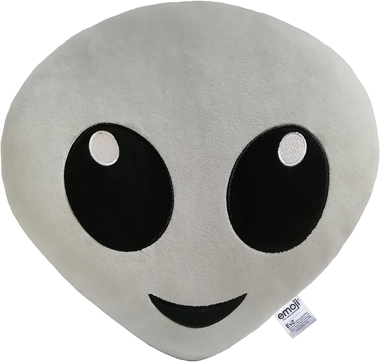 EvZ Official Certified Alien Emoji Pillow - 31cm Large Soft Plush Grey Outer Space Emoticon Cushion - Unique Decorative Stuffed Toy for Sci-Fi Fans, Techies & Modern Room Decor (Grey)