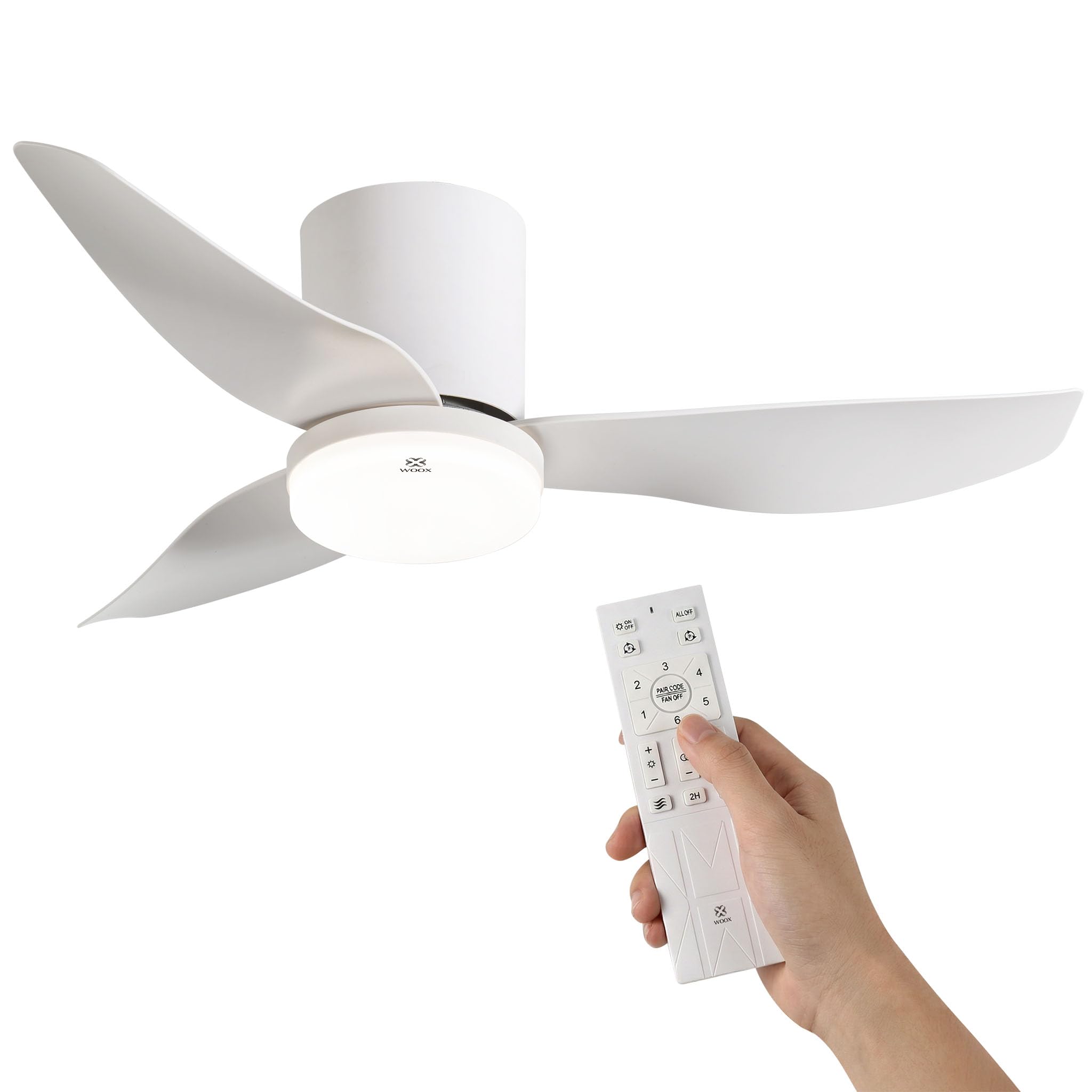 WOOX Ceiling Fan with Light, 86 cm (34") Modern White Fan, Dimmable LED 3000K-6000K with Remote Control, Reversible, 6 Speeds, Quiet for Bedroom and Living Room