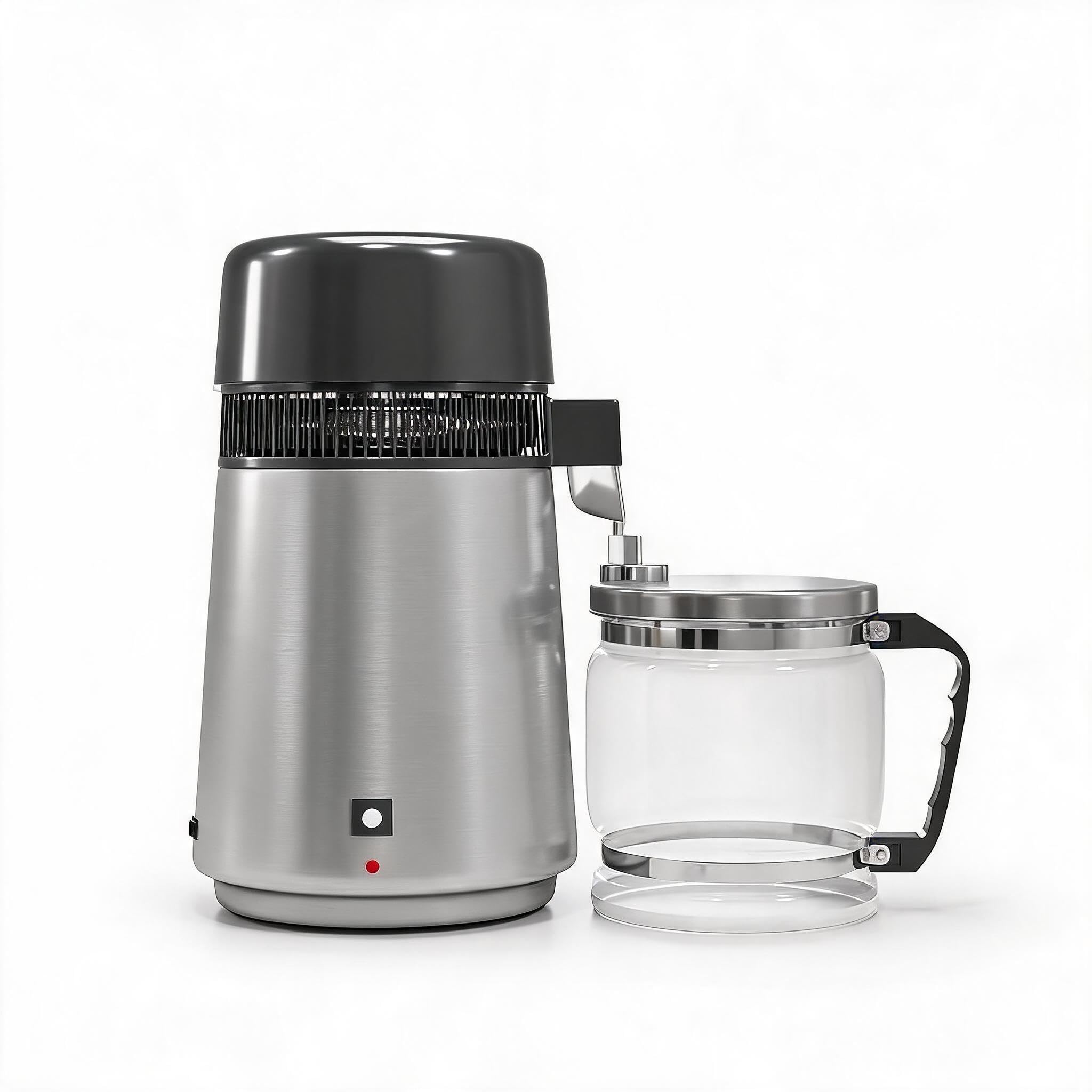 Garvee Distillateur d'eau haut de gamme pour plan de travail de cuisine – Acier inoxydable et récipient en verre de 4 L – Purificateur et filtre à eau – Arrêt automatique