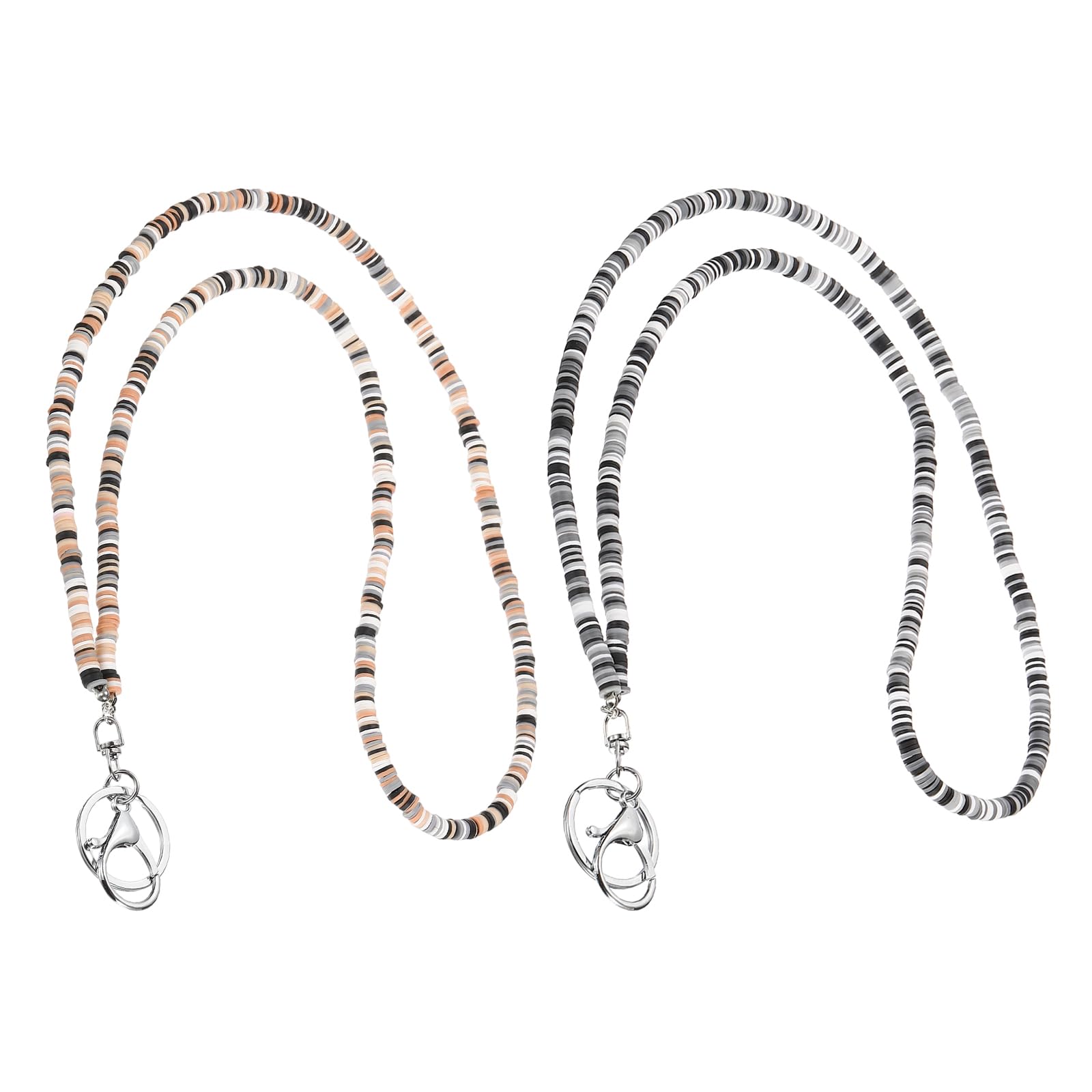 PATIKIL 2Pcs Beaded Teacher Lanyard, Cute Boho Lanyard Necklace Hanging Chain Neck Keychain with Keyring/Buckle for Cruise Ship Card Id Badges Key Women Teacher Office, Black White, Coffee — image 1