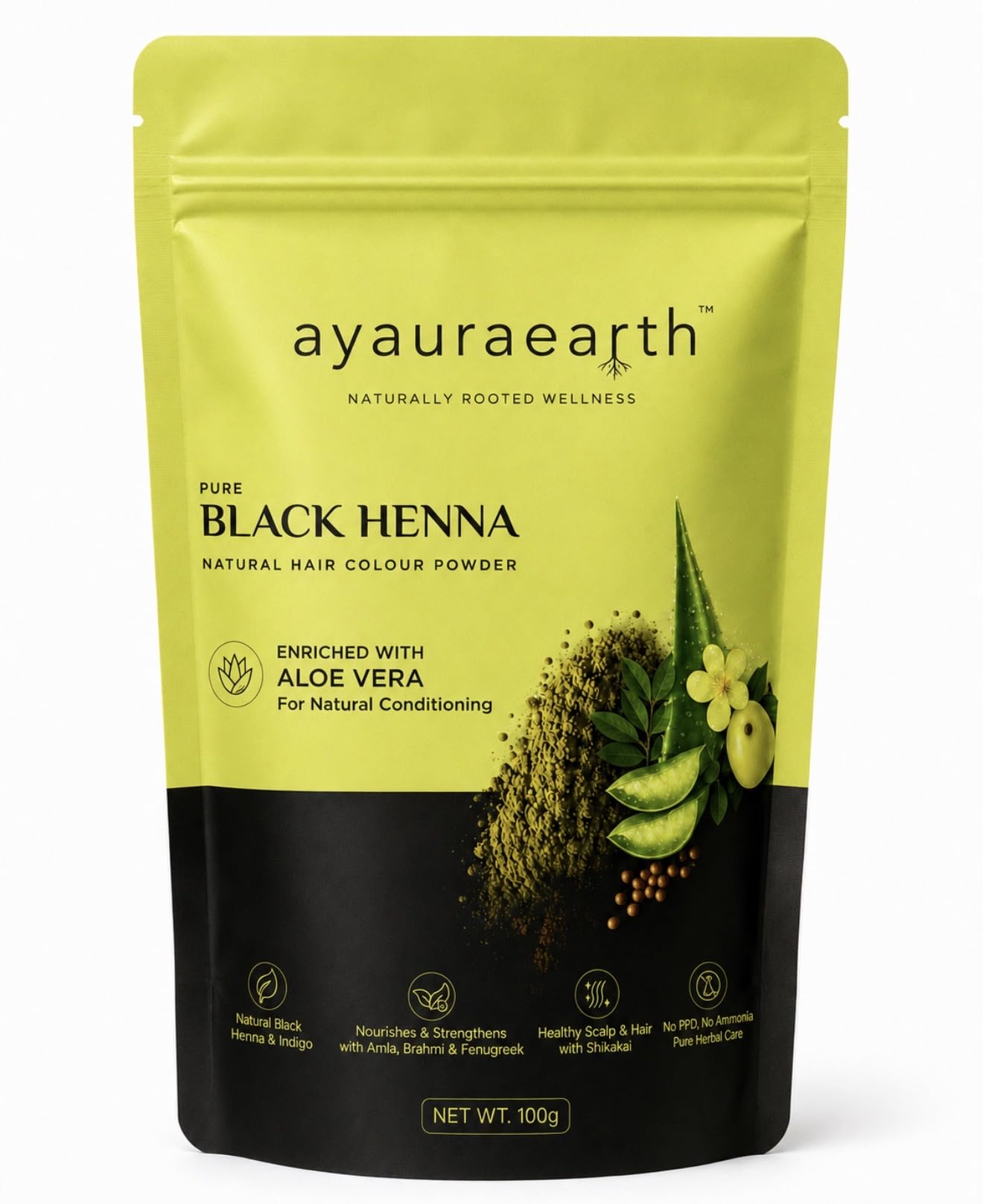 Pure Black Henna Powder (100g) For Hair Colour Enriched With Aloe Vera For Natural Conditioning-image-44