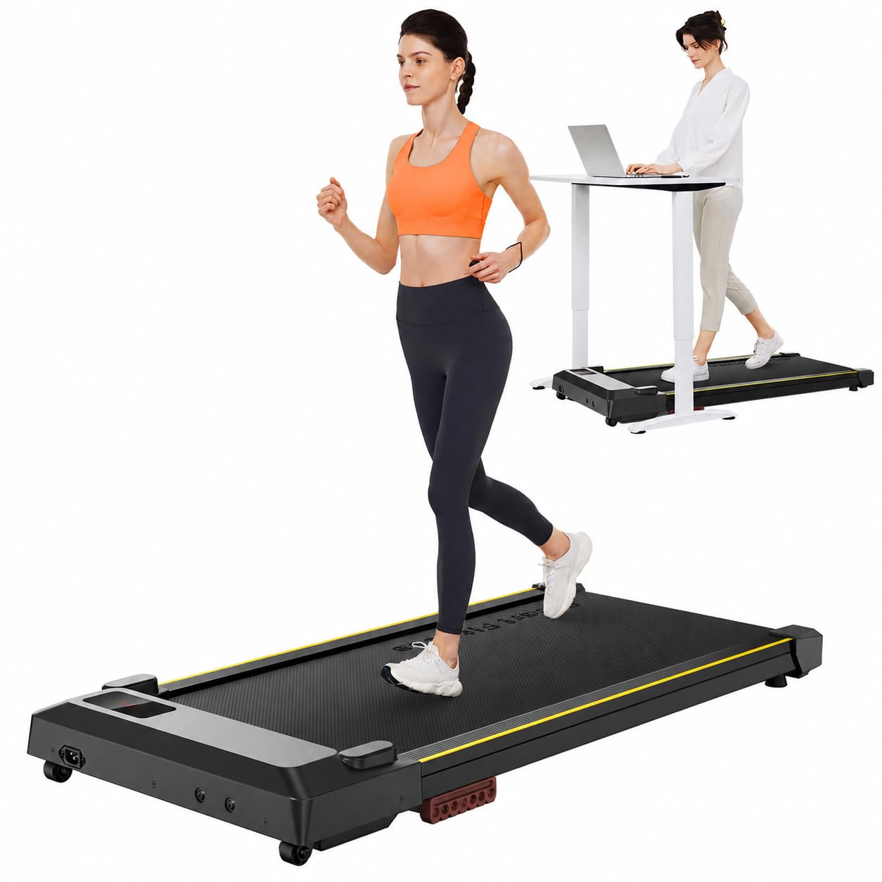 Laufband mit APP, Smart Walking pad mit Doppelter Stoßdämpfung, Ultra Schlanker Laufband Schreibtisch mit großem Laufbereich für Zuhause/Büro, max 120 mit Fernbedienung und LED-Anzeige