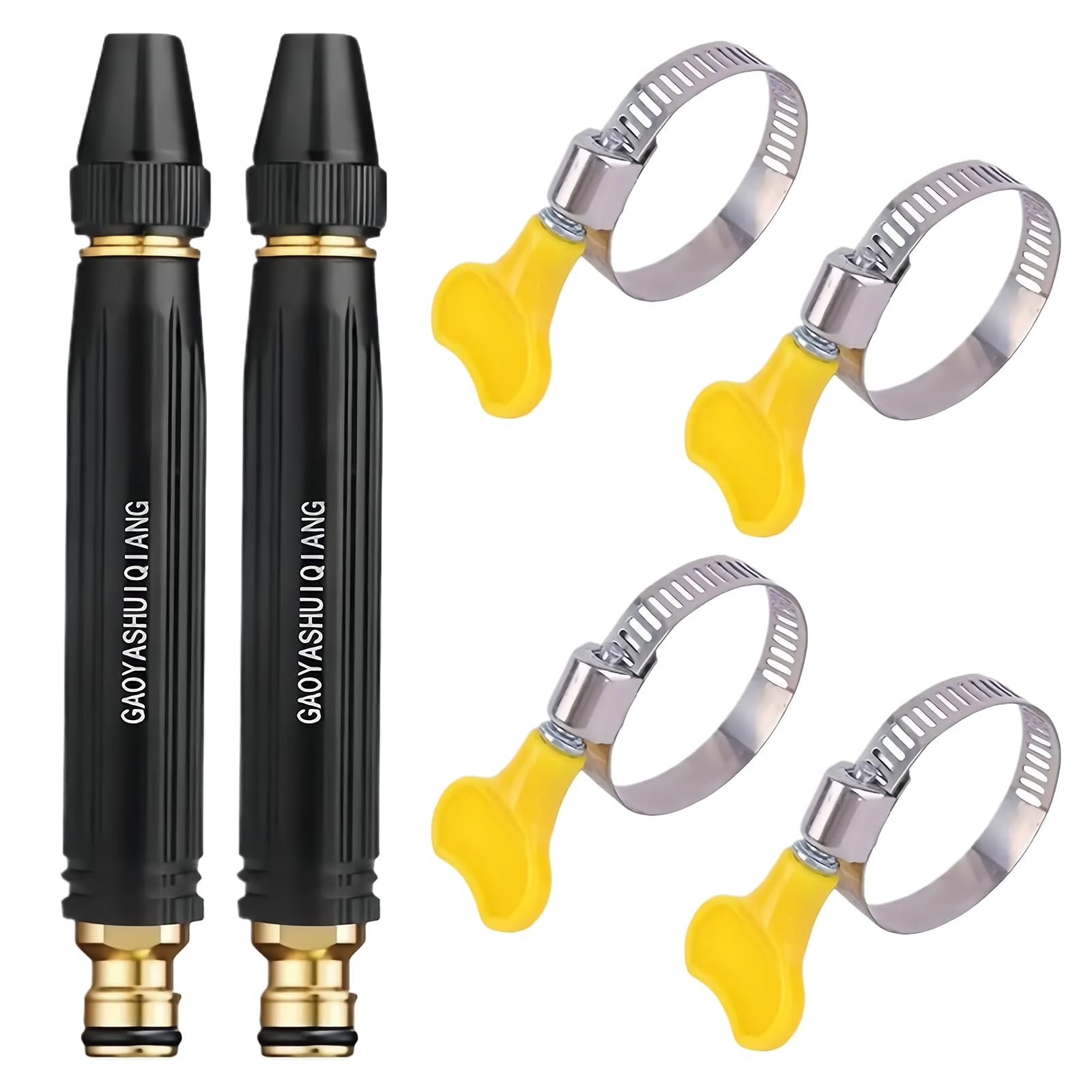 High Pressure Car Wash Water Gun Nozzle,Water Hose Nozzle with Stainless Steel Slamps,Adjustable Jet Mist Shower Spray Modes,for Watering Plants and Vegetables, and car Washing (2PCS