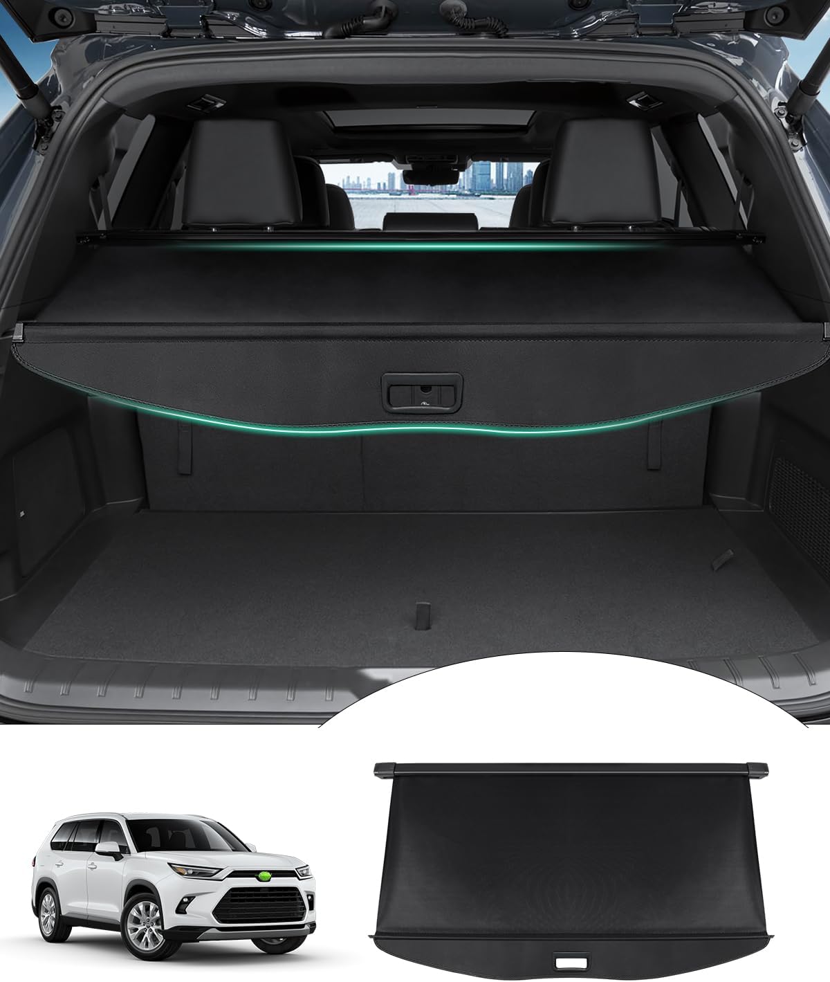 Powerty Cargo Cover for 2024 Toyota Grand Highlander Hybrid Max Platinum Accessories Trunk Cover Retractable Tonneau Cover Black Grand Highlander 2024