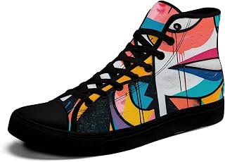 coolcustomize Graffiti High Top Canvas Sneakers for Men Women, Street Art Lace Up Fashion Sneakers Abstract Walking Shoes