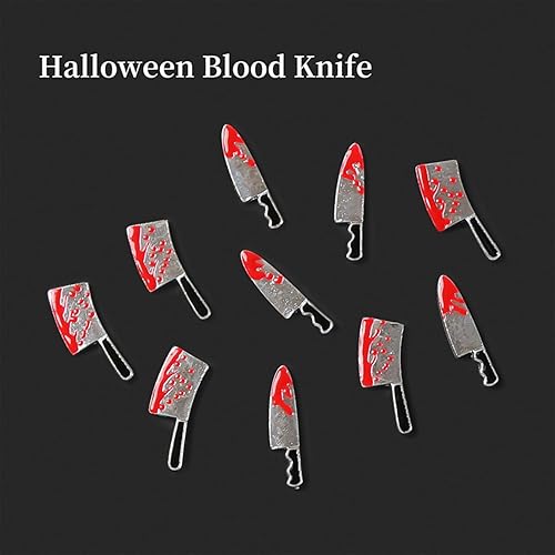 Miniatura 3 de 10 dijes de uñas 3D de Halloween de aleación 3D, dijes de arte de uñas de cuchillo de sangre, suministros de uñas de metal, diseño de diamantes de