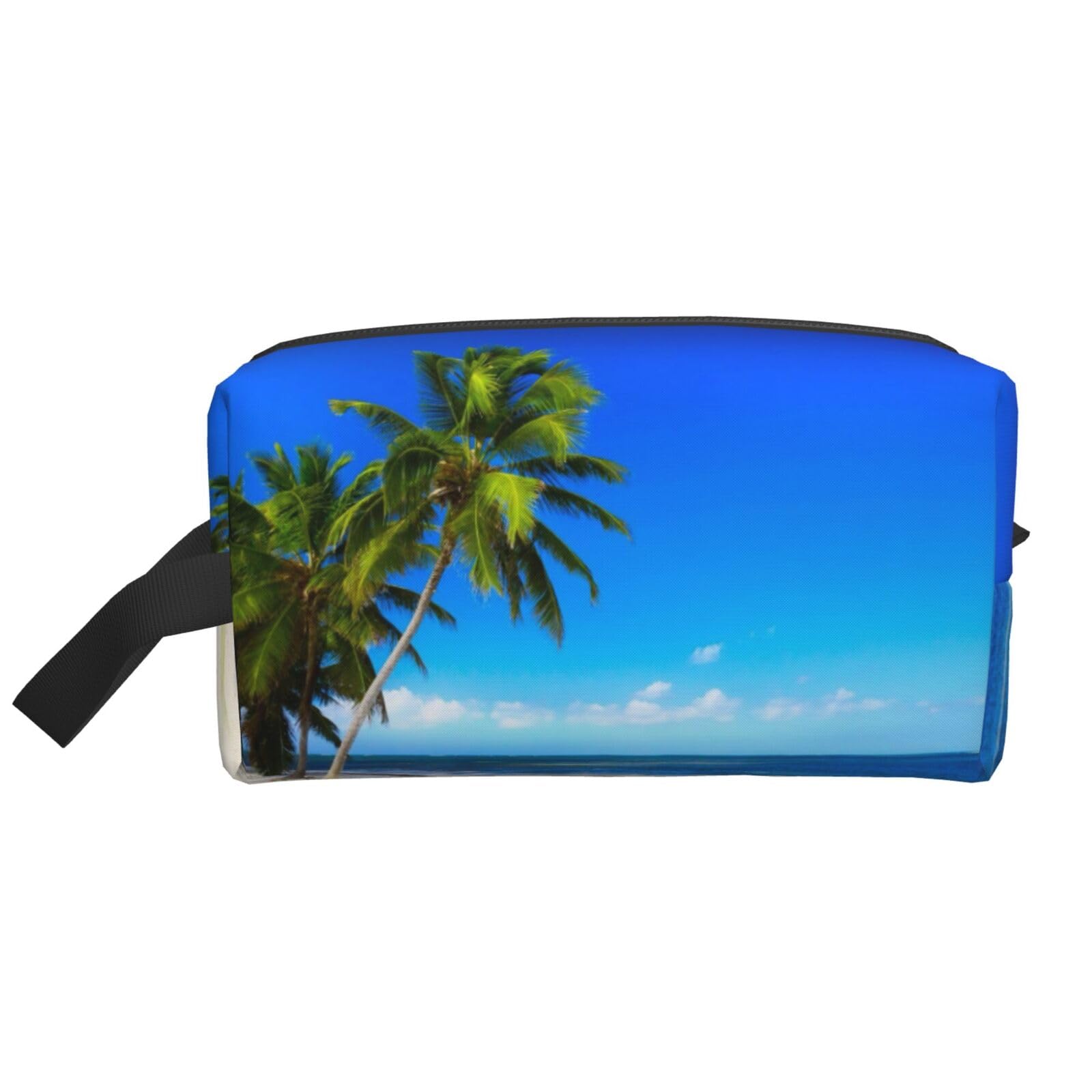 Ercgad Unisex White Palm Trees And Clear Sea Print Large Capacity Travel Toiletry Bag Cosmetic Pouch Daily Storage Makeup Case