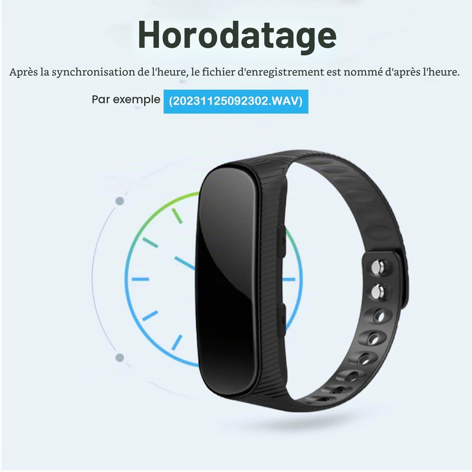 Enregistreur vocal Bracelet 16 Go Enregistreur vocal professionnel avec activation vocale et lecteur MP3 horloge avec enregistreur vocal rechargeable USB pour réunions interviews leçons