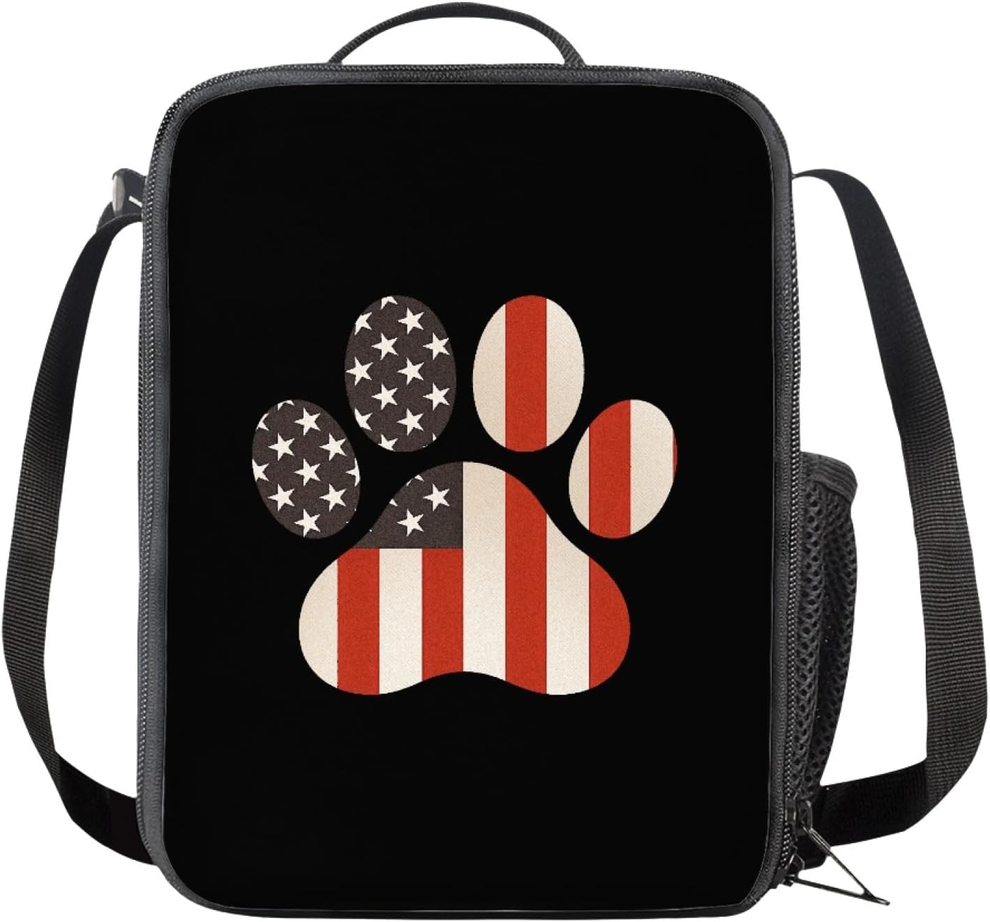 American Flag Dog Paw Print Kids Bookbag Backpack Set for School Travel Camping, Large Capacity Shoulder Backpack Lunch Bag Student Pencil Pen Case 3 Packs